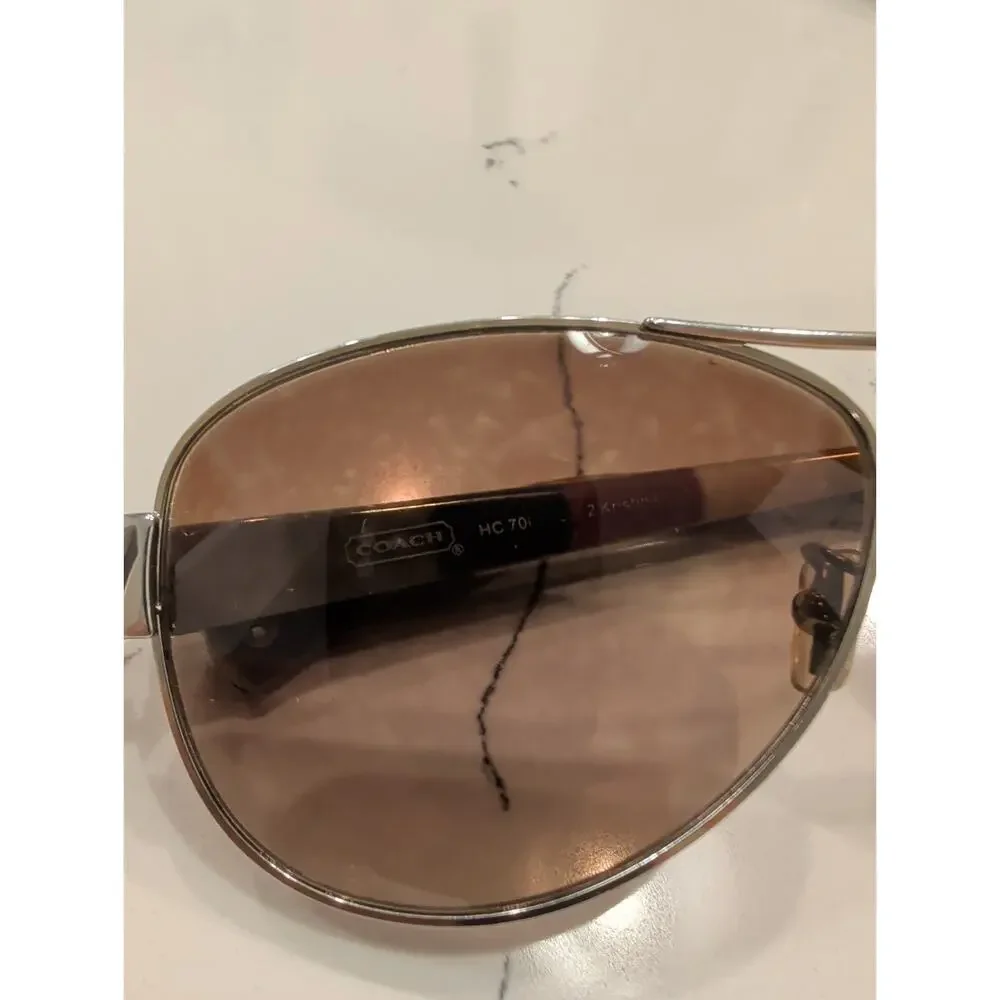 Coach Kristina HC7003 Gold/Brown Pilot Sunglasses, 59-13-135, Authentic